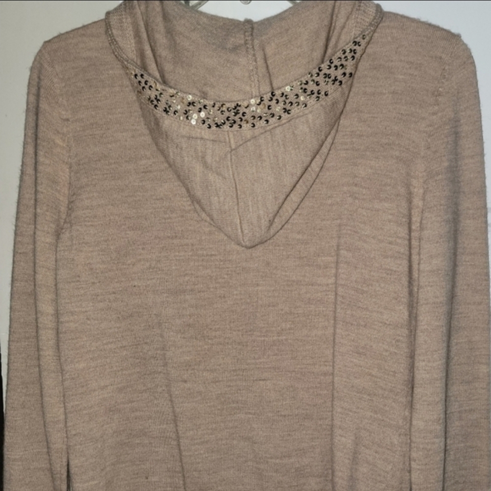 Like New Sarah Spencer Taupe Gold Sequin Zip Hoodie Cardigan M Wool - Picture 9 of 14